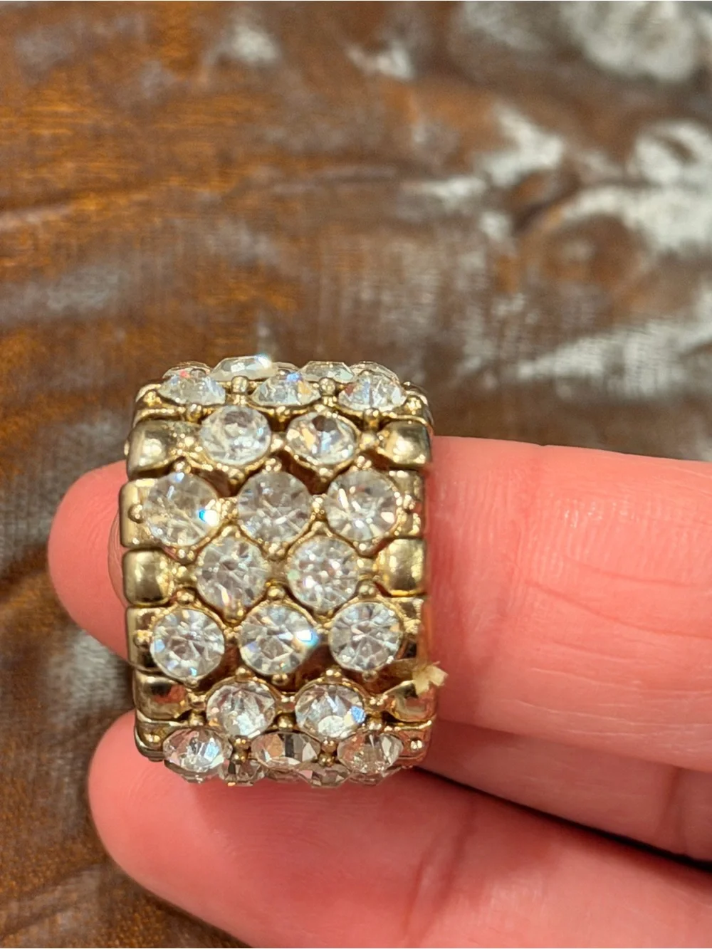 Gold Tone Clear Rhinestone Pave Statement Cocktail Ring #754